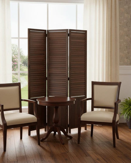 67" Brown Wood Folding Three Panel Screen Room Divider