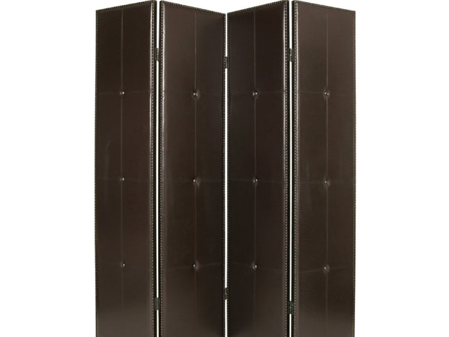 84" Brown Faux Leather Folding Four Panel Screen Room Divider