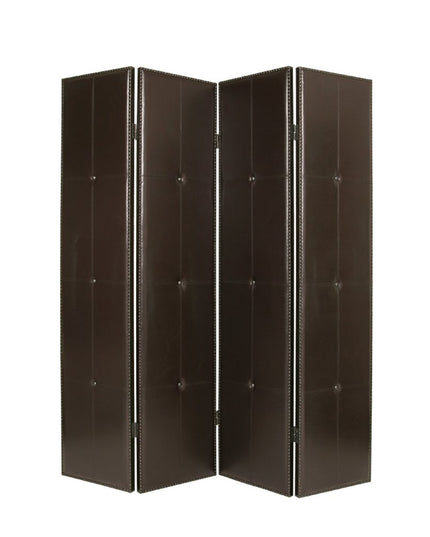 84" Brown Faux Leather Folding Four Panel Screen Room Divider