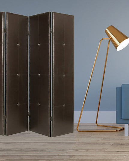 84" Brown Faux Leather Folding Four Panel Screen Room Divider