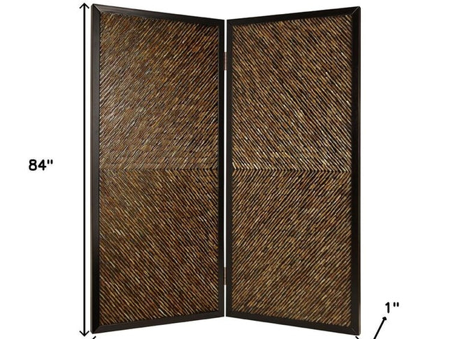 84" Brown Folding Two Panel Screen Room Divider