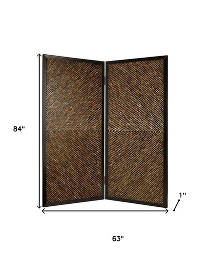 84" Brown Folding Two Panel Screen Room Divider