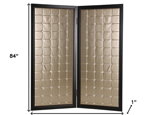 59" X 84" Gold Wood & Fabric  Screen