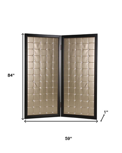 84" Gold Fabric Folding Two Panel Screen Room Divider