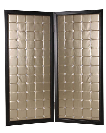 84" Gold Fabric Folding Two Panel Screen Room Divider