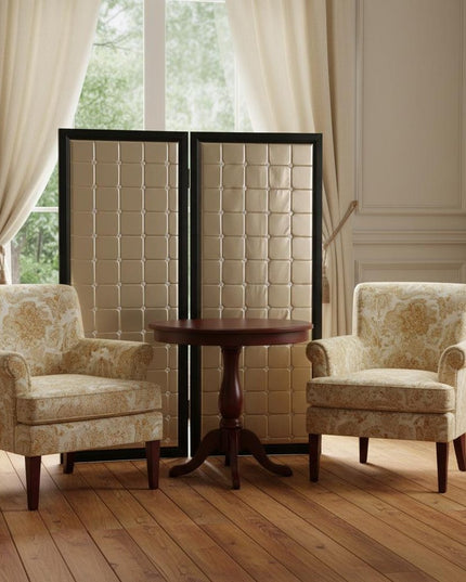 59" X 84" Gold Wood & Fabric  Screen