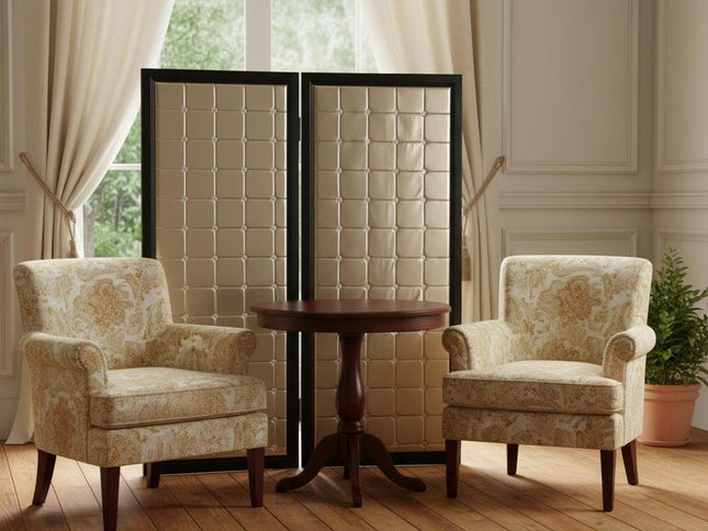 84" Gold Fabric Folding Two Panel Screen Room Divider