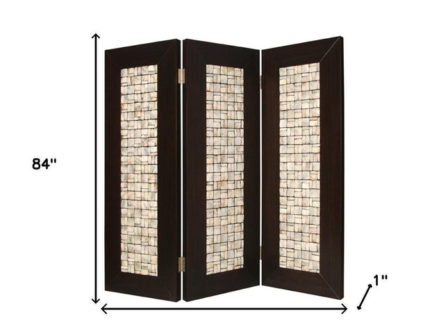 84" Brown Folding Three Panel Screen Room Divider