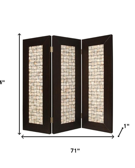 84" Brown Folding Three Panel Screen Room Divider