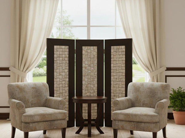 84" Brown Folding Three Panel Screen Room Divider