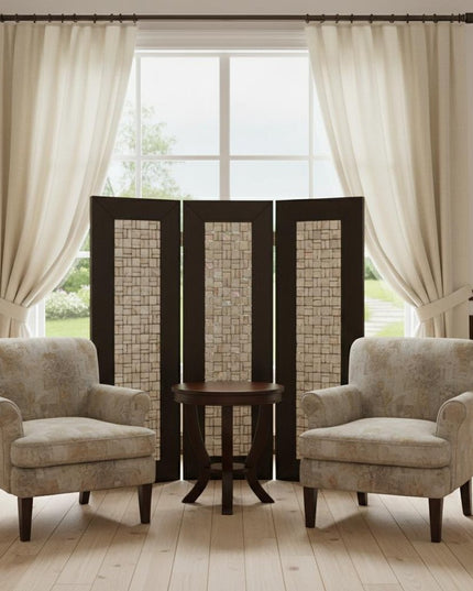 84" Brown Folding Three Panel Screen Room Divider