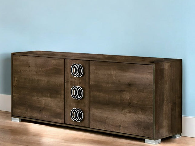 66" Brown Three Drawer Double Dresser