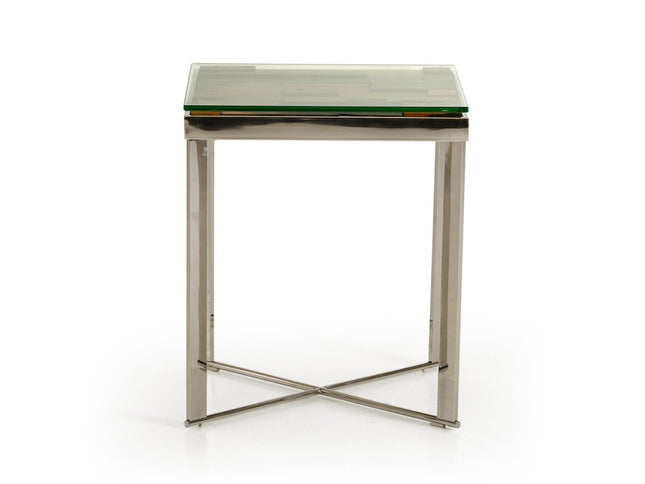 22" Silver and Brown Reclaimed Wood Glass and Steel Square End Table