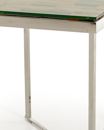 22" Silver and Brown Reclaimed Wood Glass and Steel Square End Table