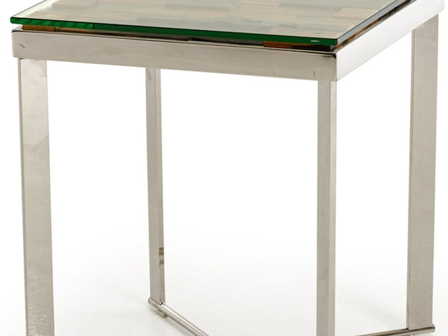 22" Silver and Brown Reclaimed Wood Glass and Steel Square End Table
