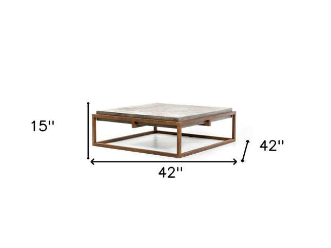 42" Dark Gray and Rust Concrete And Iron Square Abstract Coffee Table