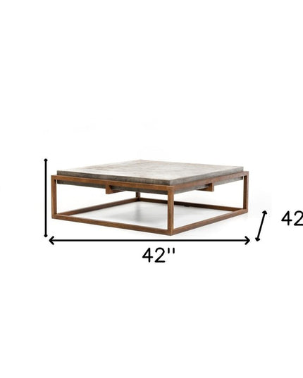 42" Dark Gray and Rust Concrete And Iron Square Abstract Coffee Table