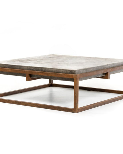 42" Dark Gray and Rust Concrete And Iron Square Abstract Coffee Table