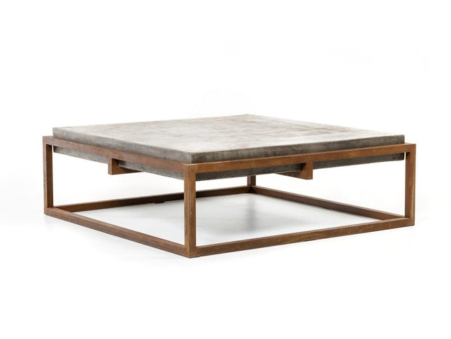 42" Dark Gray and Rust Concrete And Iron Square Abstract Coffee Table