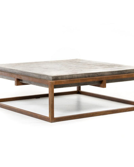 42" Dark Gray and Rust Concrete And Iron Square Abstract Coffee Table