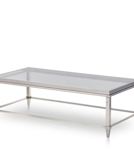 55" Clear and Silver Glass And Steel Coffee Table