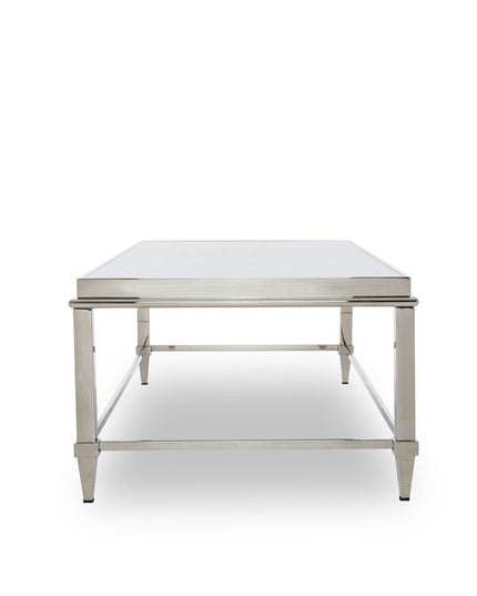 55" Clear and Silver Glass And Steel Coffee Table