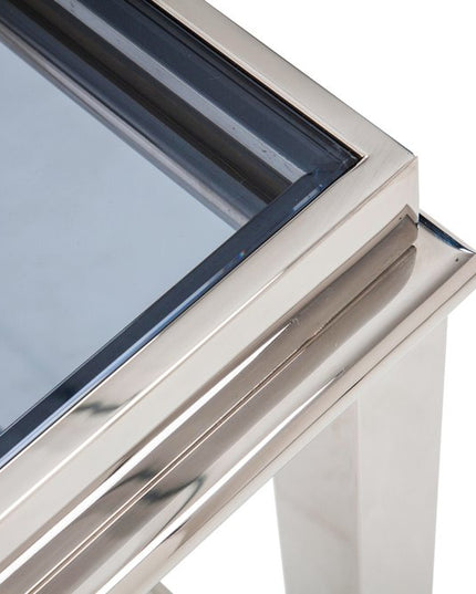 55" Clear and Silver Glass And Steel Coffee Table