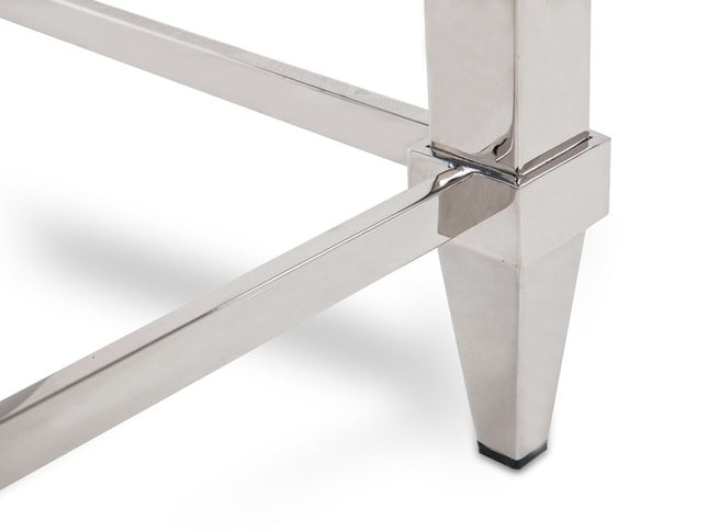 55" Clear and Silver Glass And Steel Coffee Table