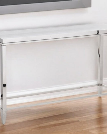 55" Silver Glass Frame Console Table