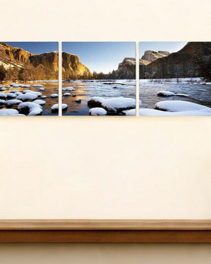 Set of Three White Canvas Square Framed Art