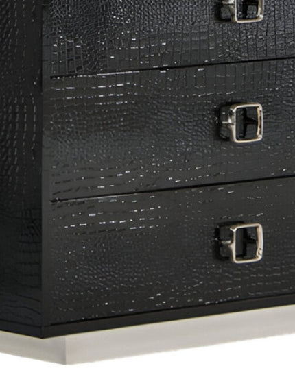 63" Black Six Drawer Shagreen Faux Croc Double Dresser