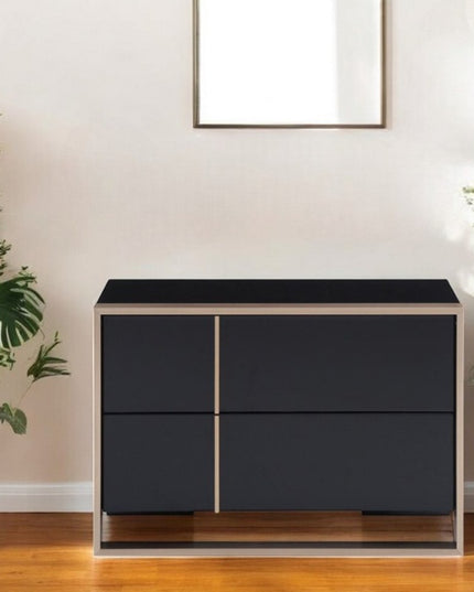 20" Black Wood Two Drawer Nightstand