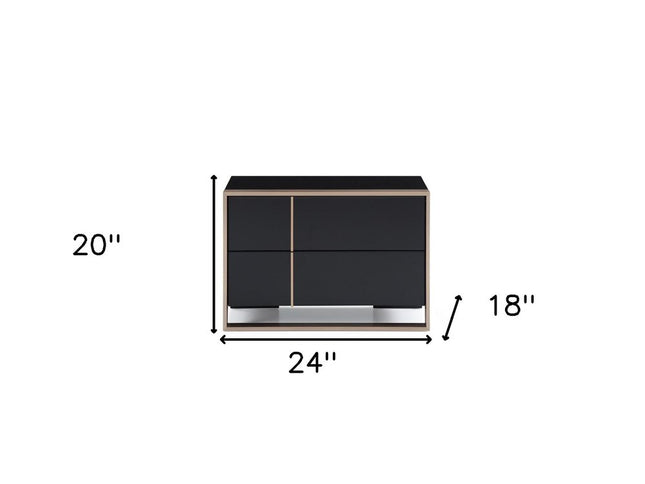 20" Black Wood Two Drawer Nightstand