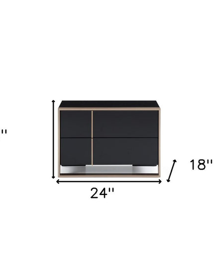 20" Black Wood Two Drawer Nightstand