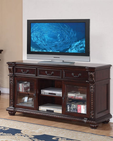 65" Dark Brown Solid Wood Enclosed and Open Storage TV Stand