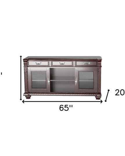 65" Dark Brown Solid Wood Enclosed and Open Storage TV Stand