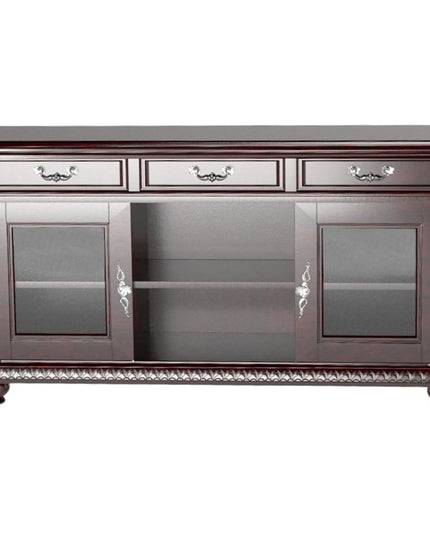 65" Dark Brown Solid Wood Enclosed and Open Storage TV Stand