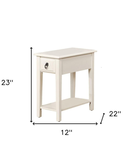 23" White Wood End Table With Drawer And Magazine Holder