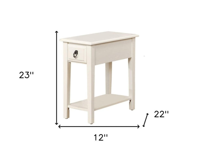 23" White Wood End Table With Drawer And Magazine Holder