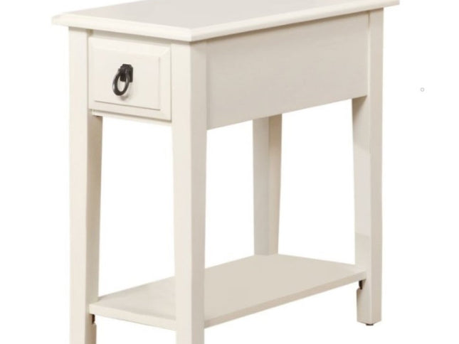 23" White Wood End Table With Drawer And Magazine Holder