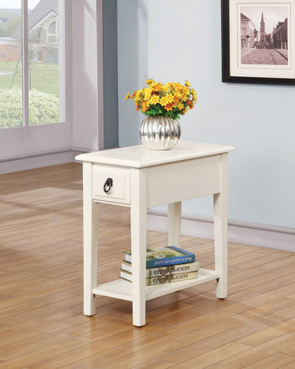 23" White Wood End Table With Drawer And Magazine Holder