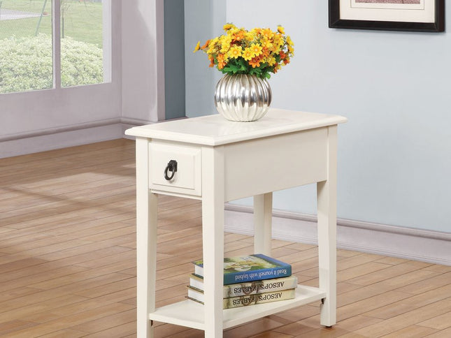 23" White Wood End Table With Drawer And Magazine Holder