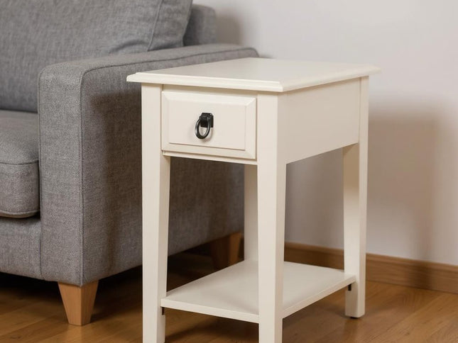 23" White Wood End Table With Drawer And Magazine Holder