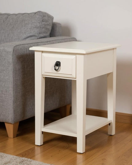 23" White Wood End Table With Drawer And Magazine Holder