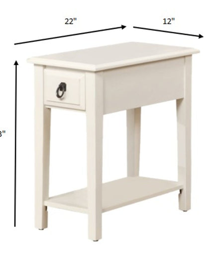23" White Wood End Table With Drawer And Magazine Holder