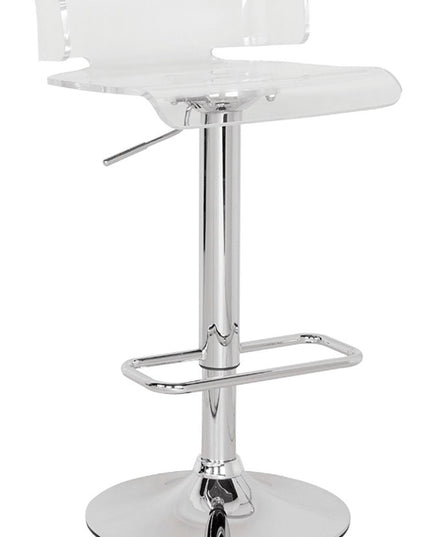 Clear and Silver Acrylic and Metal Low Back Adjustable Height Swivel Bar Chair