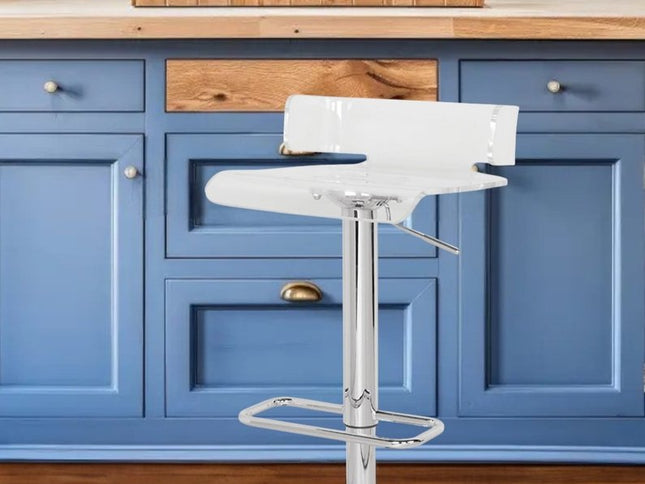 Clear and Silver Acrylic and Metal Low Back Adjustable Height Swivel Bar Chair