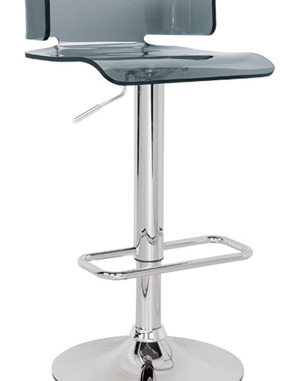 Clear and Silver Acrylic and Metal Low Back Adjustable Height Swivel Bar Chair