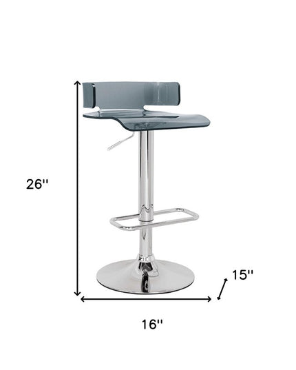 Clear and Silver Acrylic and Metal Low Back Adjustable Height Swivel Bar Chair