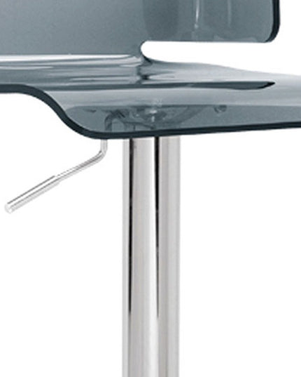 Clear and Silver Acrylic and Metal Low Back Adjustable Height Swivel Bar Chair